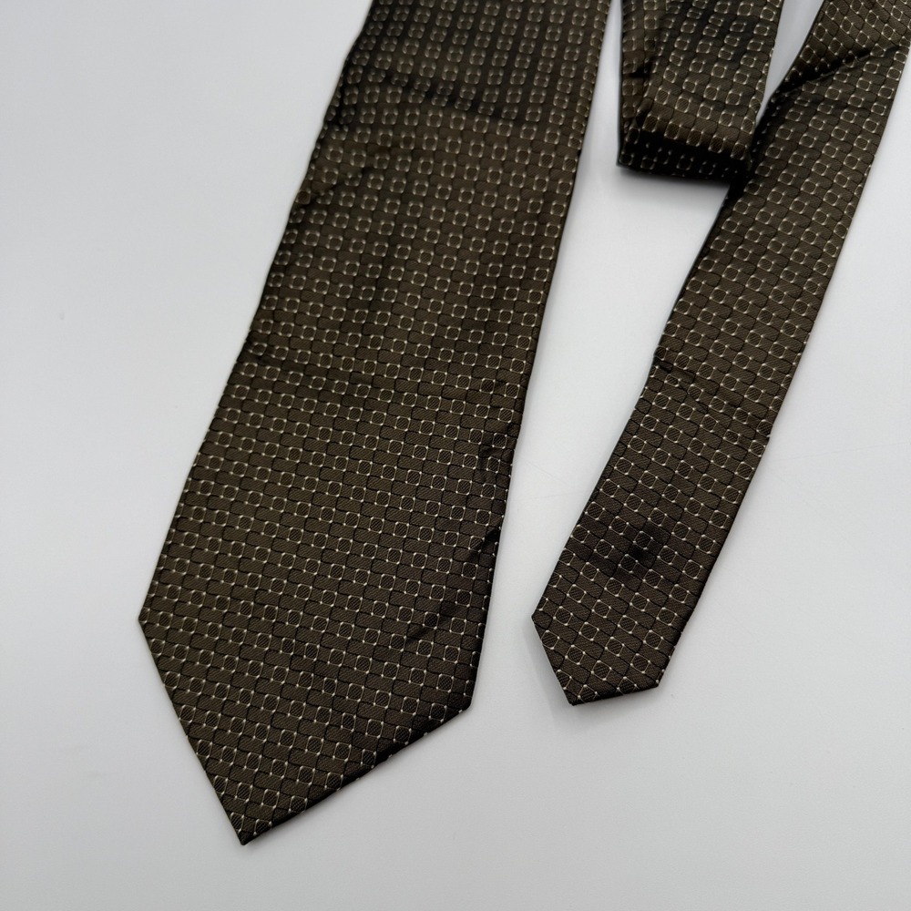 Croft & Barrow Mens 100 Silk Geometric Pattern Tie Brown Gold